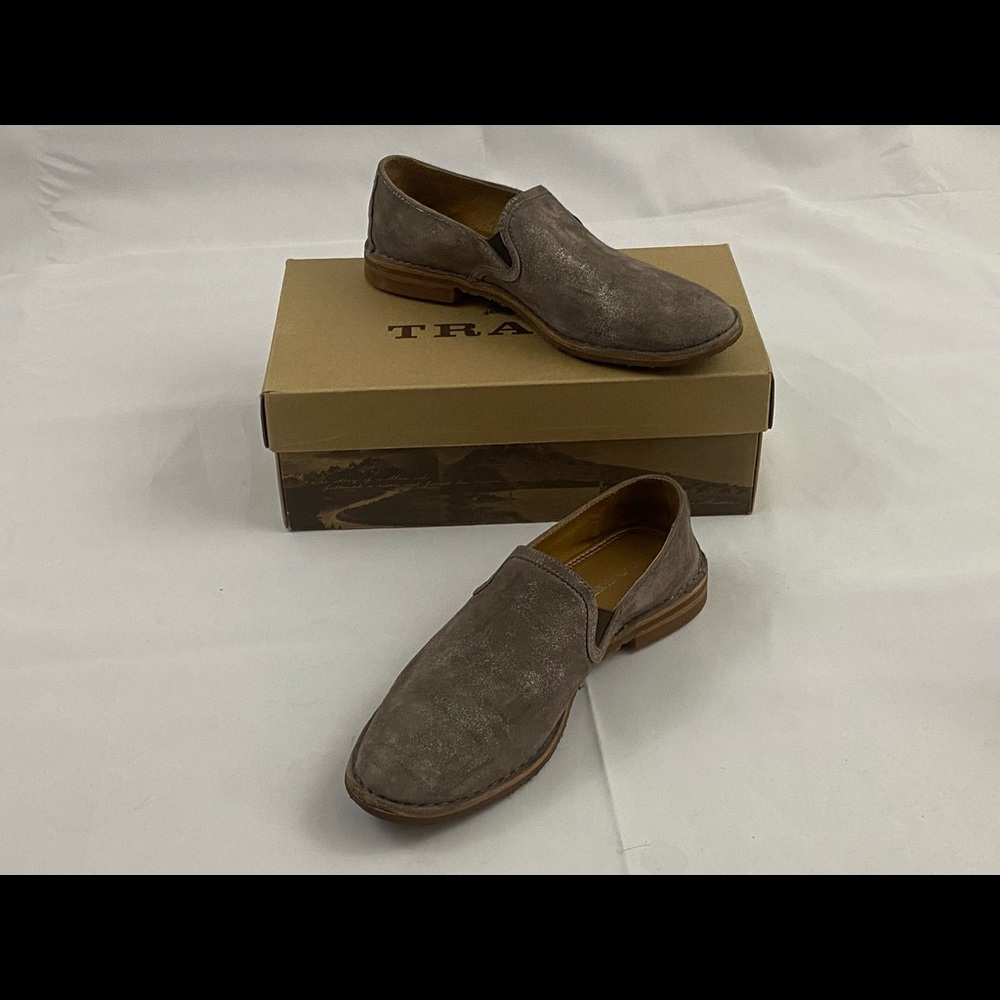 H.S. Trask Ali Pewter Italian Metallic Suede Loafers size 7.5